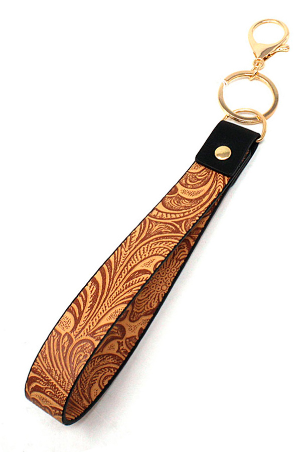 Leatherette band key chain wristlet - flower
