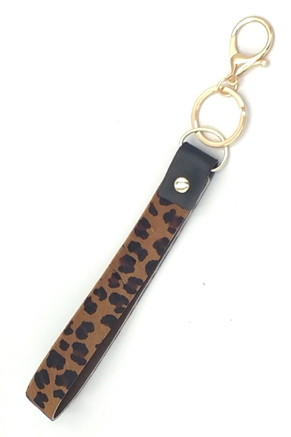 Leatherette band key chain wristlet - animal print