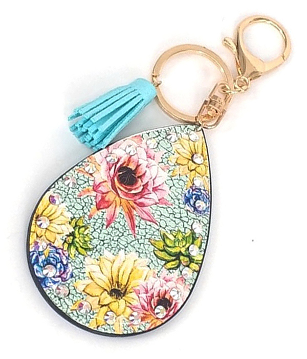 Leatherette teardrop key chain - flower