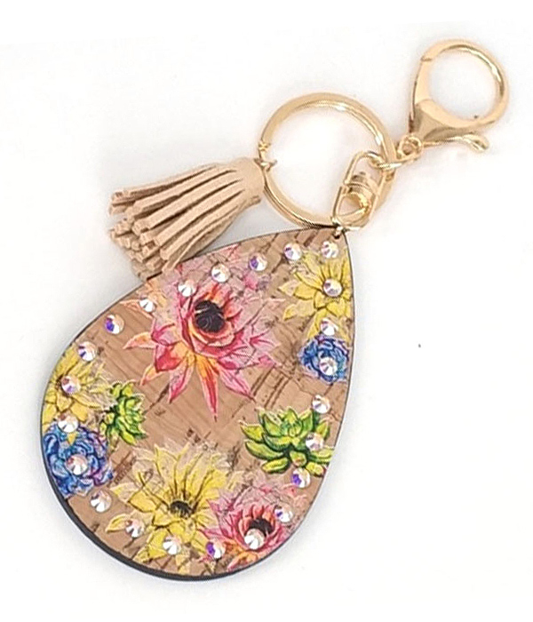 Leatherette teardrop key chain - flower