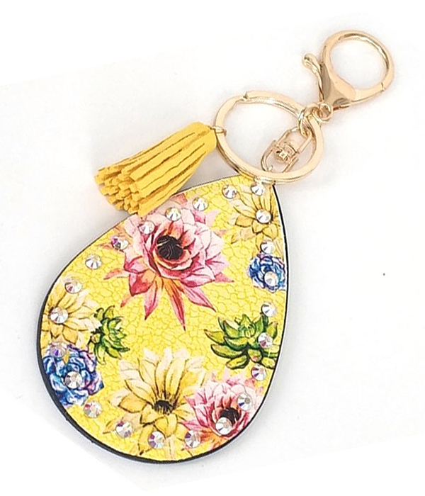 Leatherette teardrop key chain - flower