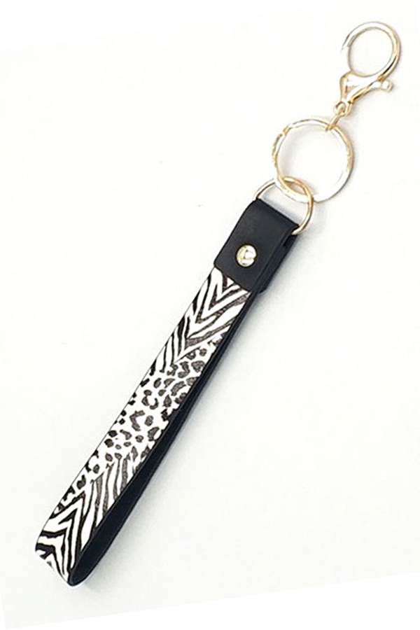 Leatherette band key chain wristlet - animal print