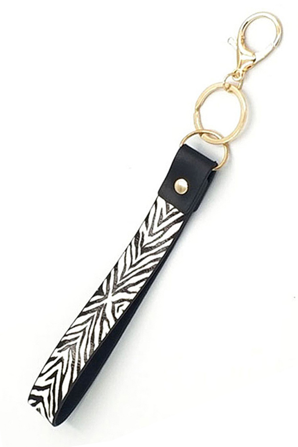 Leatherette band key chain wristlet - animal print