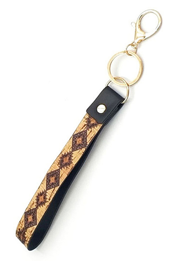 Leatherette band key chain wristlet - aztec -western