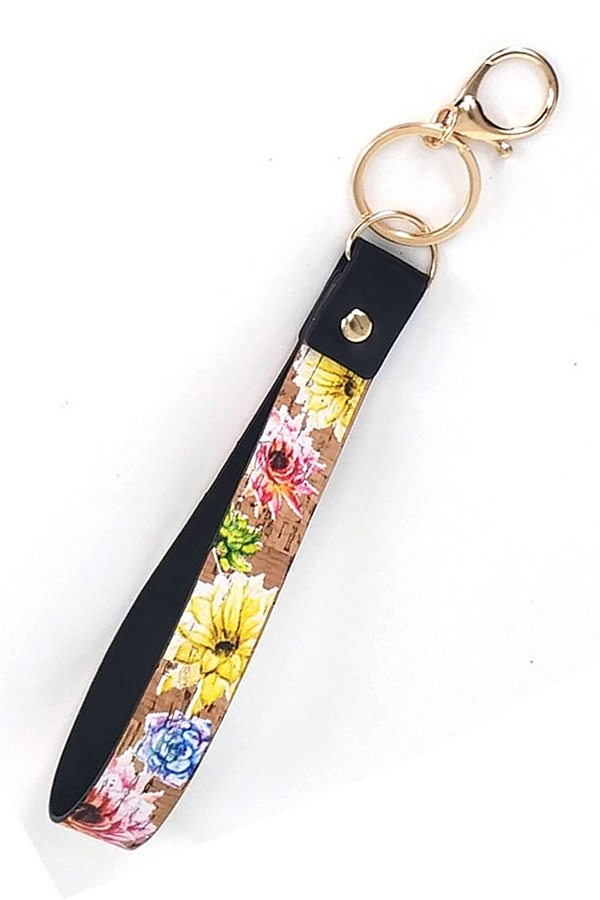 LEATHERETTE BAND KEY CHAIN WRISTLET - FLOWER