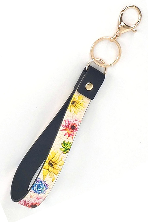 Leatherette band key chain wristlet - flower
