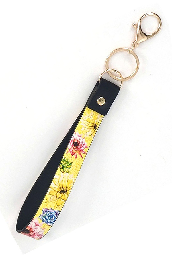 Leatherette band key chain wristlet - flower