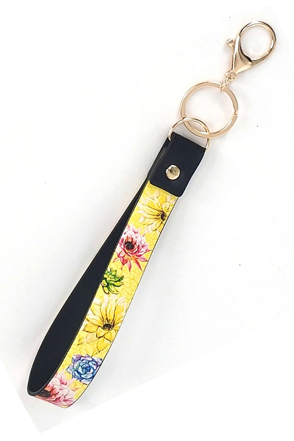 LEATHERETTE BAND KEY CHAIN WRISTLET - FLOWER