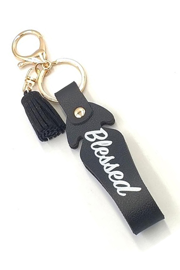 Leatherette band key chain wristlet - blessed