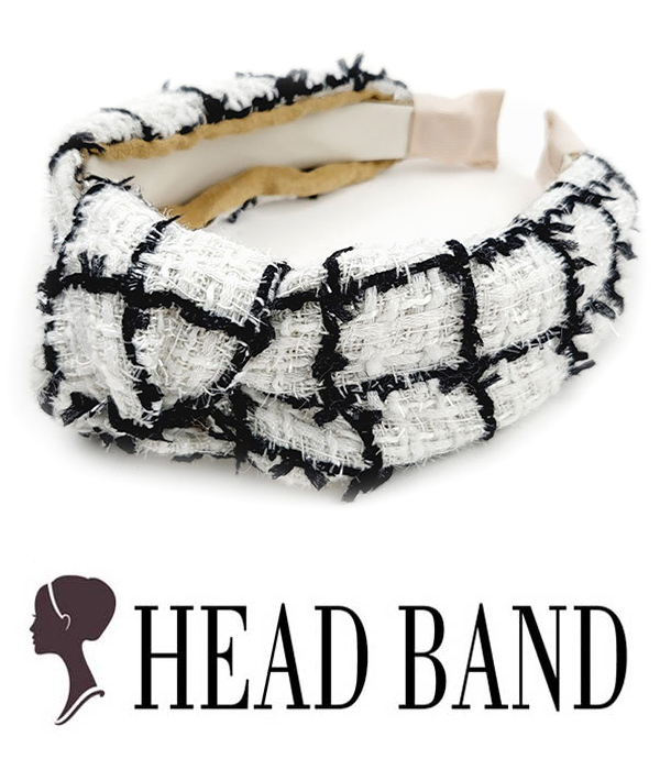 CENTER KNOT PLAID PATTERN HEADBAND