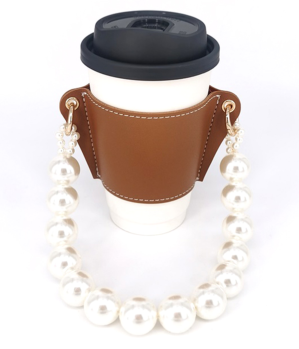 Leatherette cup sleeves and travel pearl strap
