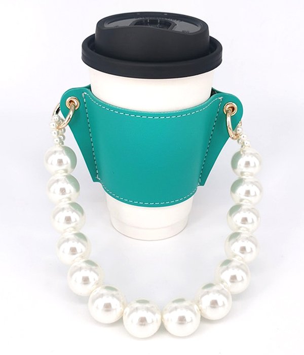 LEATHERETTE CUP SLEEVES AND TRAVEL PEARL STRAP