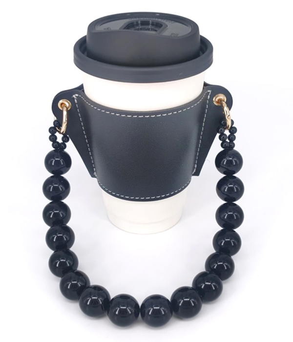 Leatherette cup sleeves and travel pearl strap
