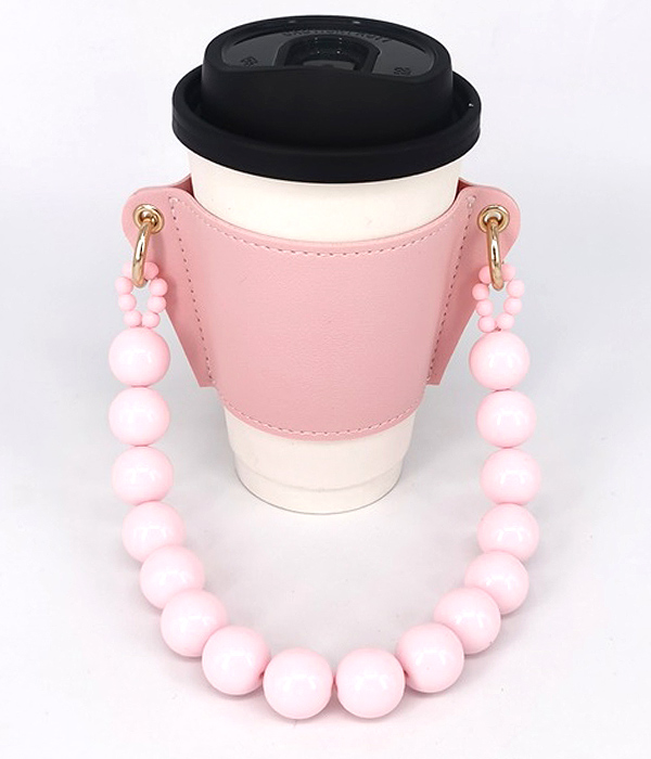 Leatherette cup sleeves and travel pearl strap