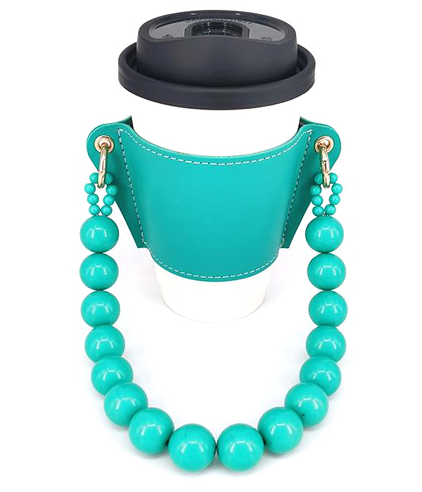 Leatherette cup sleeves and travel pearl strap