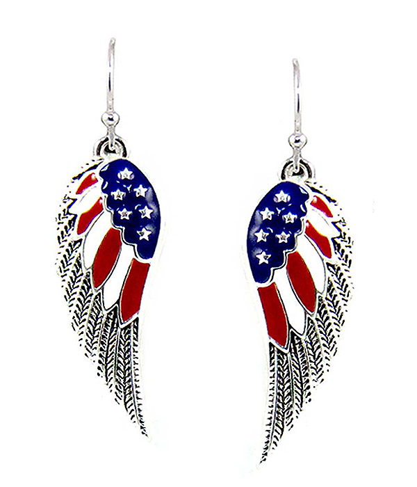 PATRIOITIC THEME AMERICAN FLAG EARRING - ANGEL WING