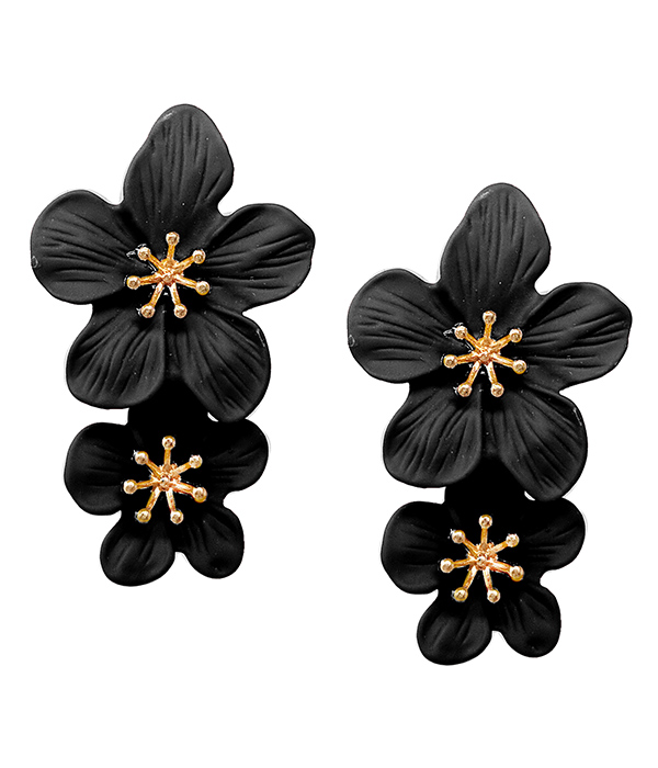 METAL EPOXY DOUBLE FLOWER DROP EARRING