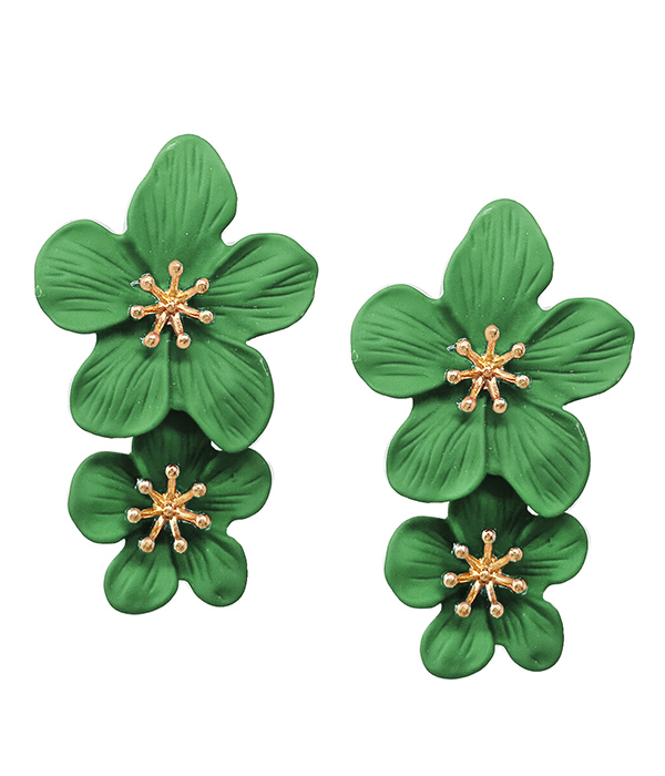 METAL EPOXY DOUBLE FLOWER DROP EARRING