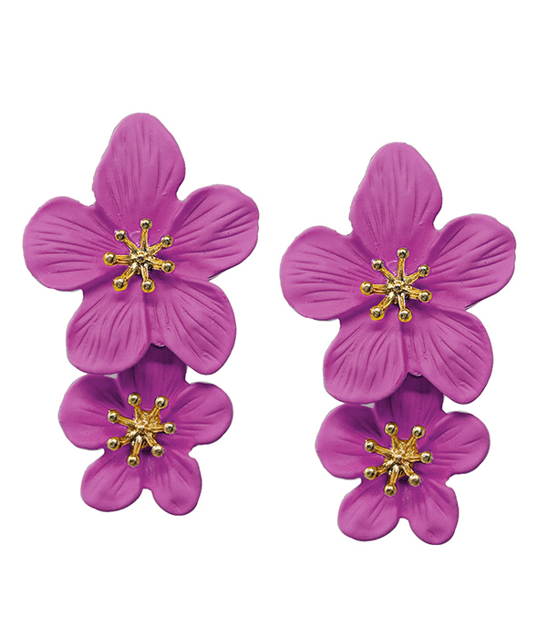 METAL EPOXY DOUBLE FLOWER DROP EARRING