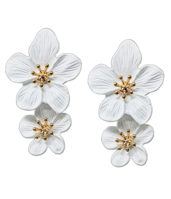 METAL EPOXY DOUBLE FLOWER DROP EARRING