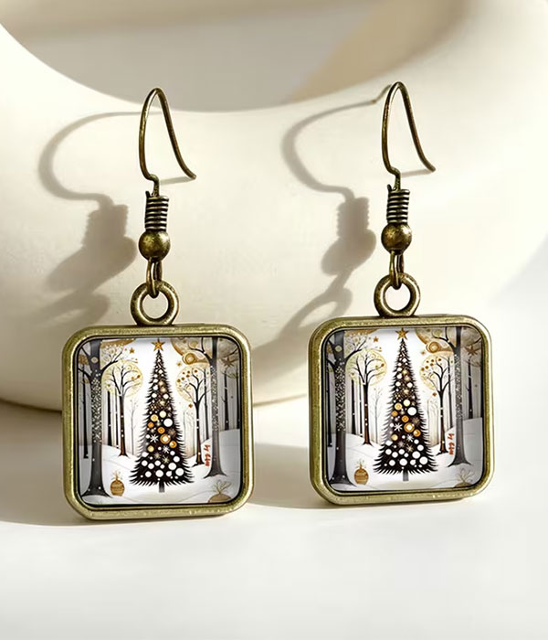 Christmas tree puffy glass earring