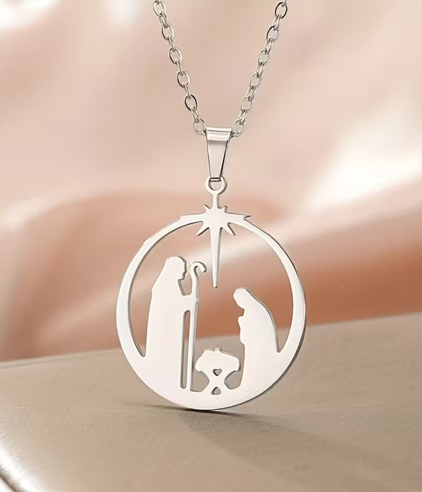 Stainless steel nativity necklace