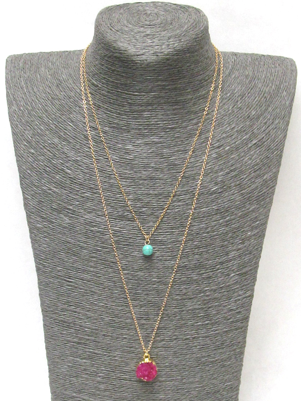 Double layer druzy and turquoise necklace
