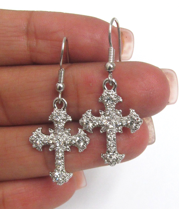 Crystal cross drop earring