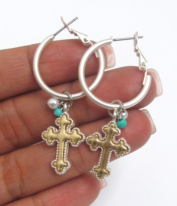 Cross dangle hoop earring