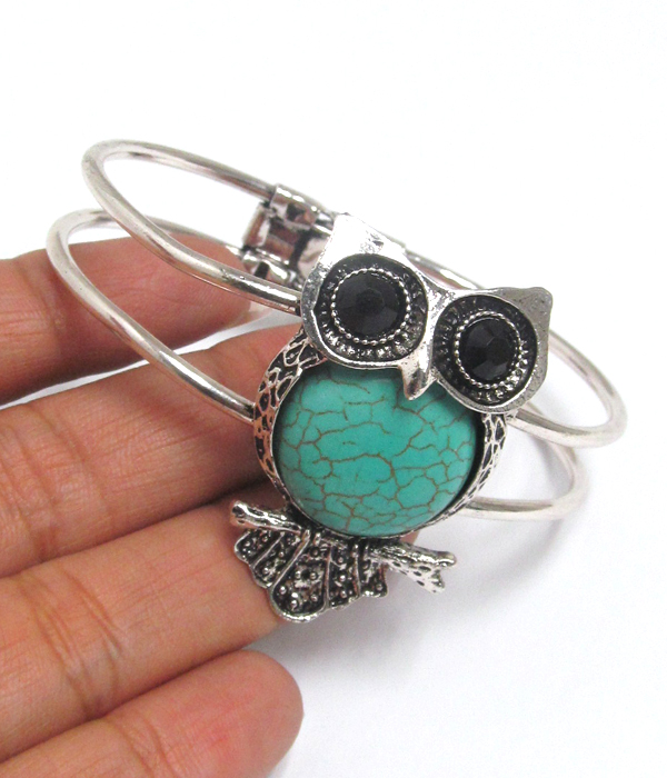 Turquoise owl bangle bracelet