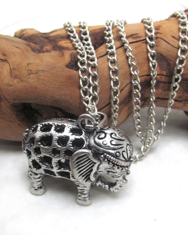Tibetan silver metal textured elephant pendant necklace