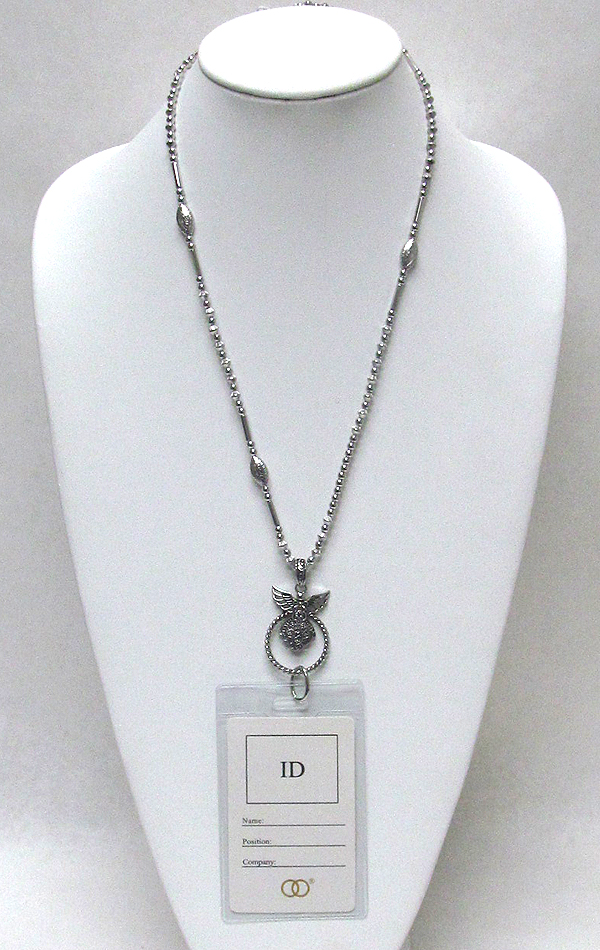 Cross and angel wing id holder necklace