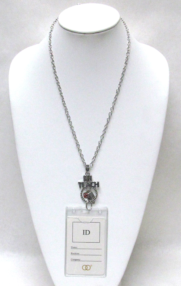 Teacher theme id holder necklace