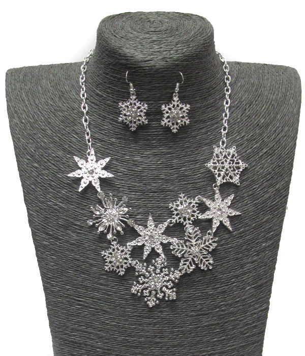 Multi snowflakes link necklace set