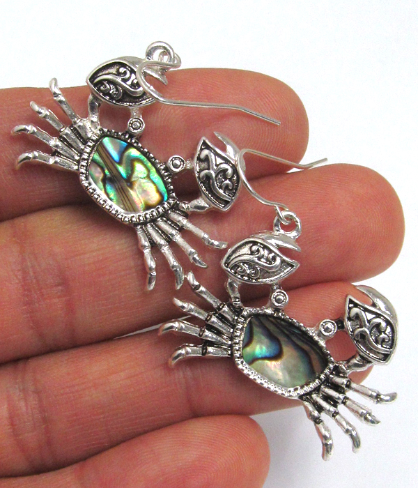 ABALONE STONE CRABS FISH HOOK EARRINGS