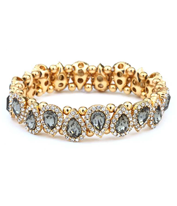 Facet glass and crystal teardrop stretch bracelet