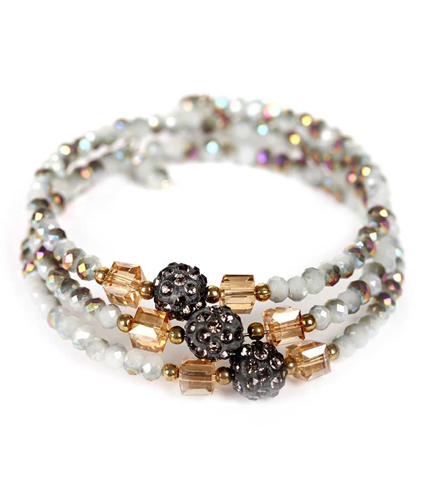 Fireball and glass bead coil bracelet