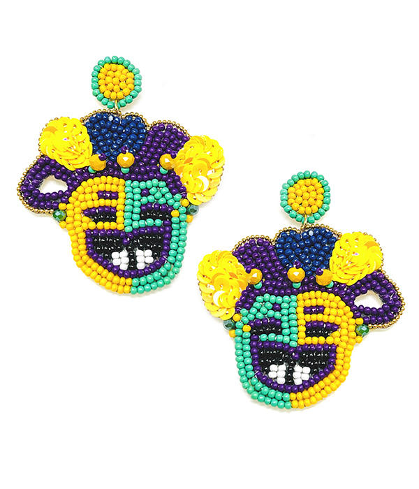 MARDI GRAS THEME MULTI SEEDBEAD MASK EARRING