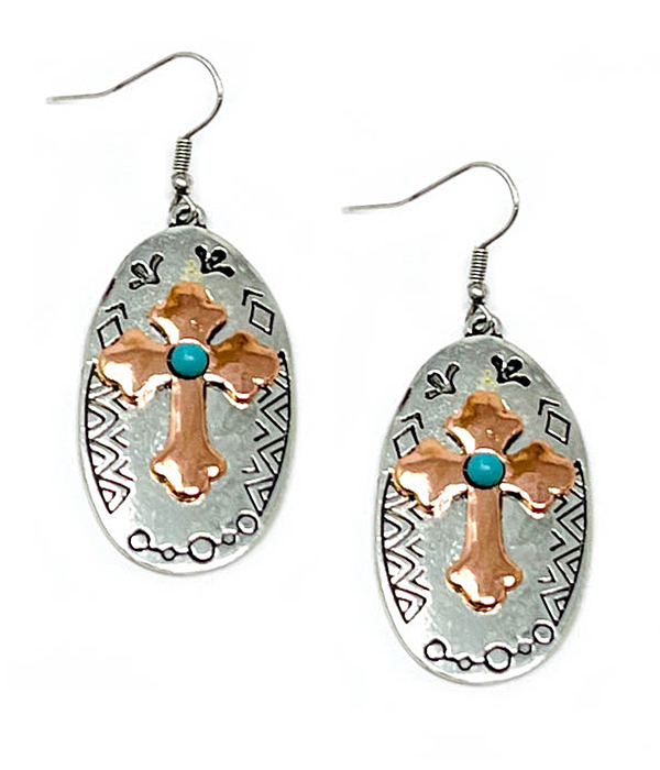 WESTERN THEME CROSS EARRING