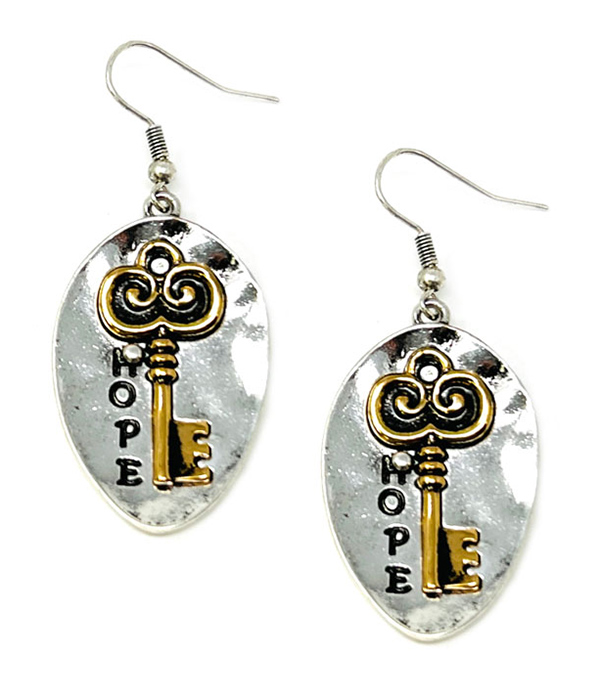 RELIGIOUS INSPIRATION METAL KEY EARRING - HOPE