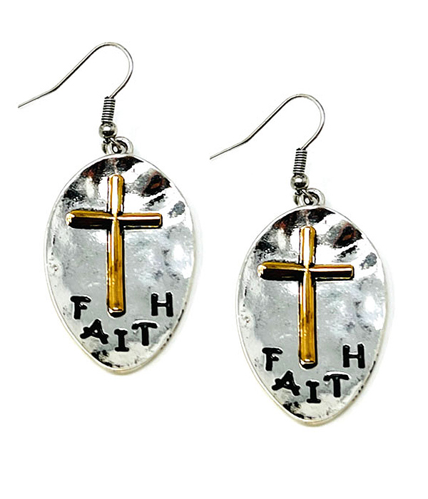 RELIGIOUS INSPIRATION METAL CROSS EARRING - FAITH