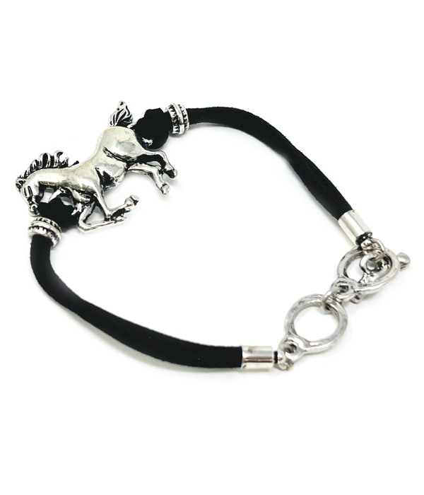 Horse theme leatherette toggle bracelet