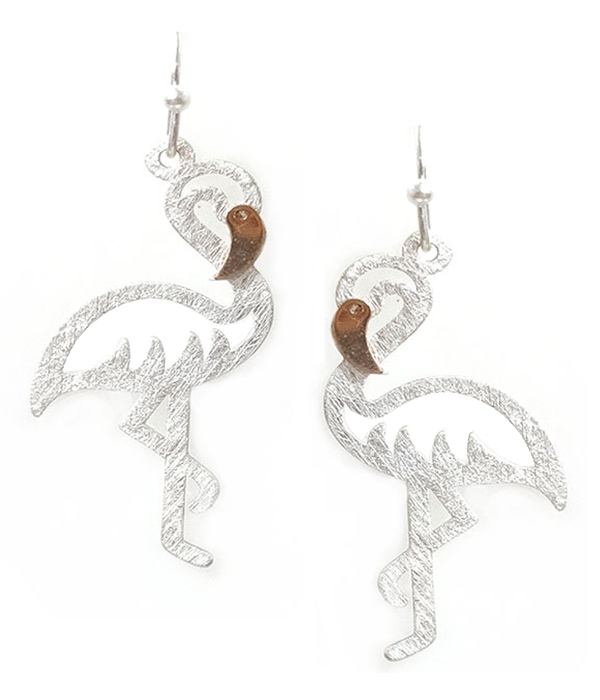 TROPICAL BIRD THEME SCRATCH METAL FLAMINGO EARRING