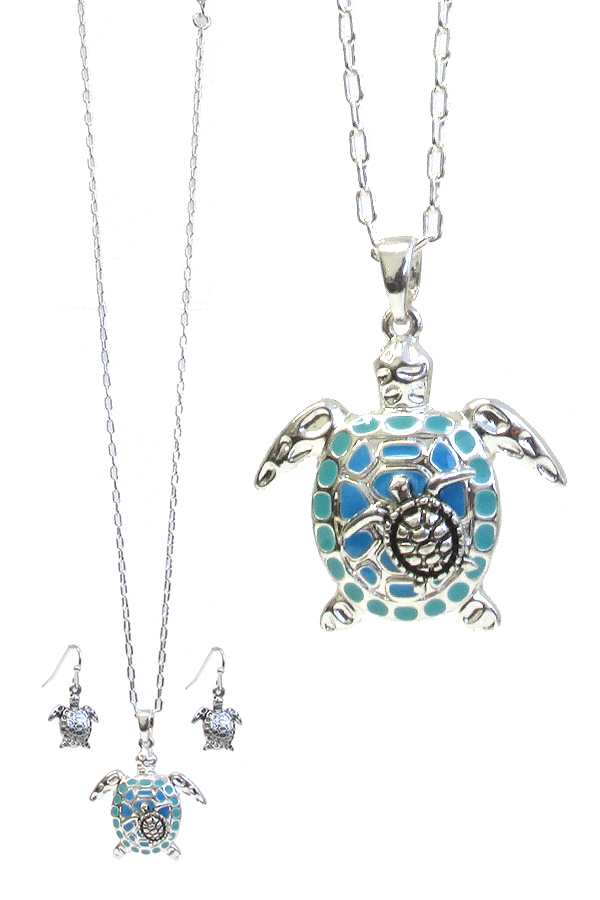 SEALIFE THEME PENDANT NECKLACE SET - TURTLE