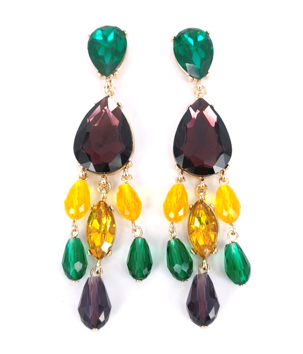 MARDI GRAS THEME COLOR MIX CHANDELIER EARRING