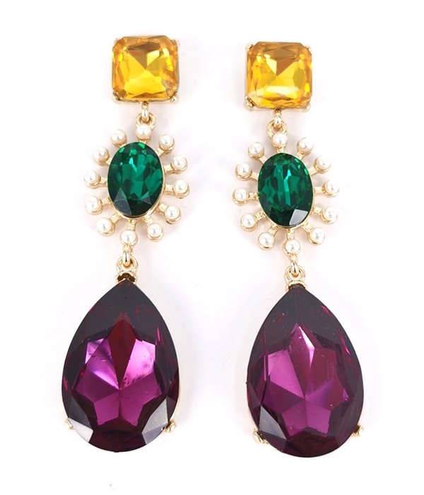 MARDI GRAS THEME COLOR MIX CHANDELIER EARRING