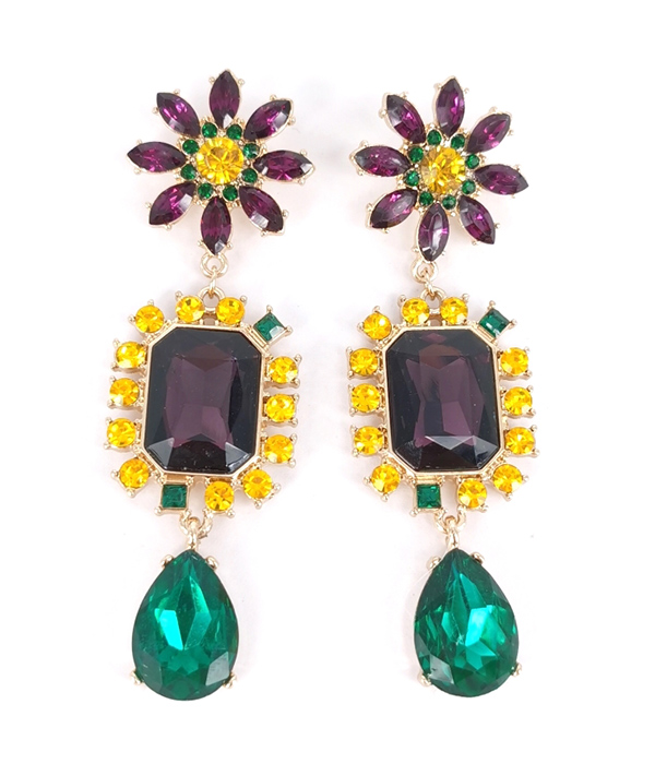 MARDI GRAS THEME COLOR MIX CHANDELIER EARRING