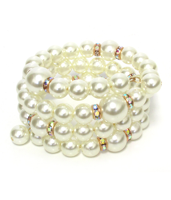 PEARL AND CRYSTAL RONDELL COILED STRETCH WEDDING BRACELET