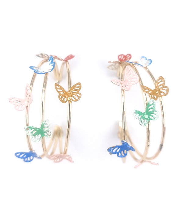 MULTI BUTTERFLY WIRE HOOP EARRING