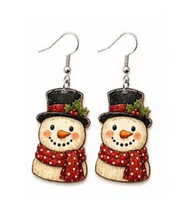 Christmas theme wood earring - snowman